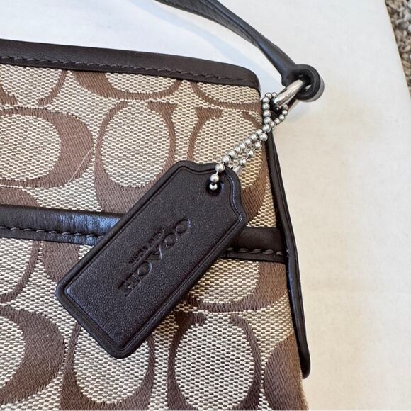 Coach Brown Tan Signature Canvas Crossbody Bag Handbag Purse Leather Trim - Picture 7 of 12
